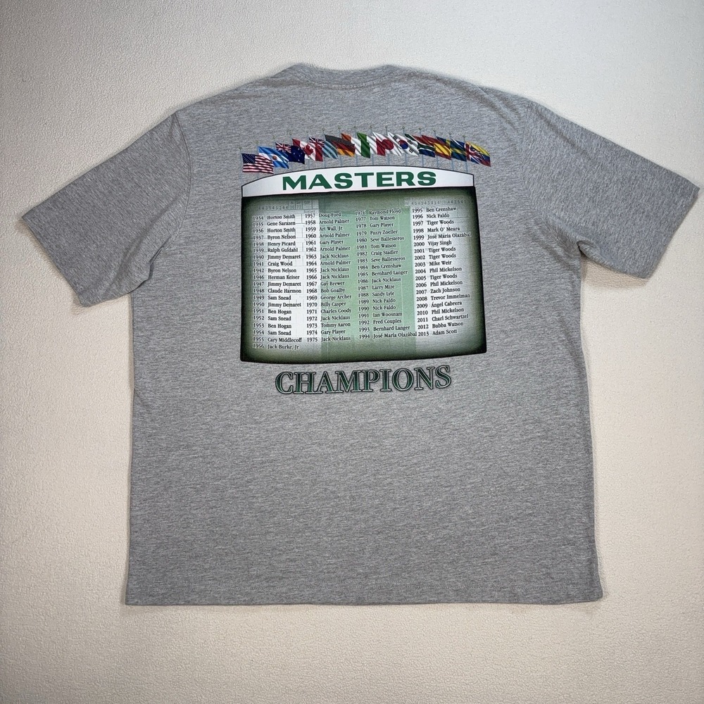 Masters Champions T-Shirt Men's L Gray 2014 Logo Crew Neck Golf Graphic Print